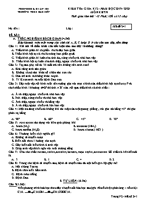 Đề kiểm tra giữa học kỳ II môn Khoa học tự nhiên Lớp 8 - Mã đề 241 - Năm học 2019-2020 - Trường THCS Bắc Sơn